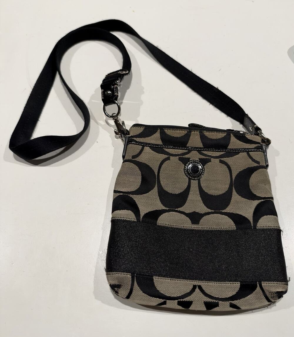 Coach Black Signature Gray Canvas Crossbody Bag